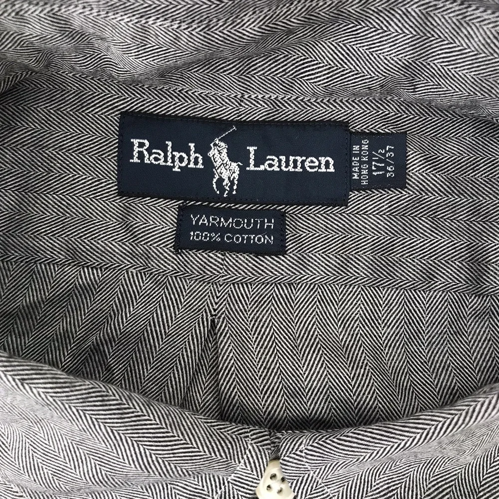 Ralph Lauren Button Down Shirt XXL Navy Herringbone Long Sleeve Pony 17.5 36/37 - Picture 4 of 10